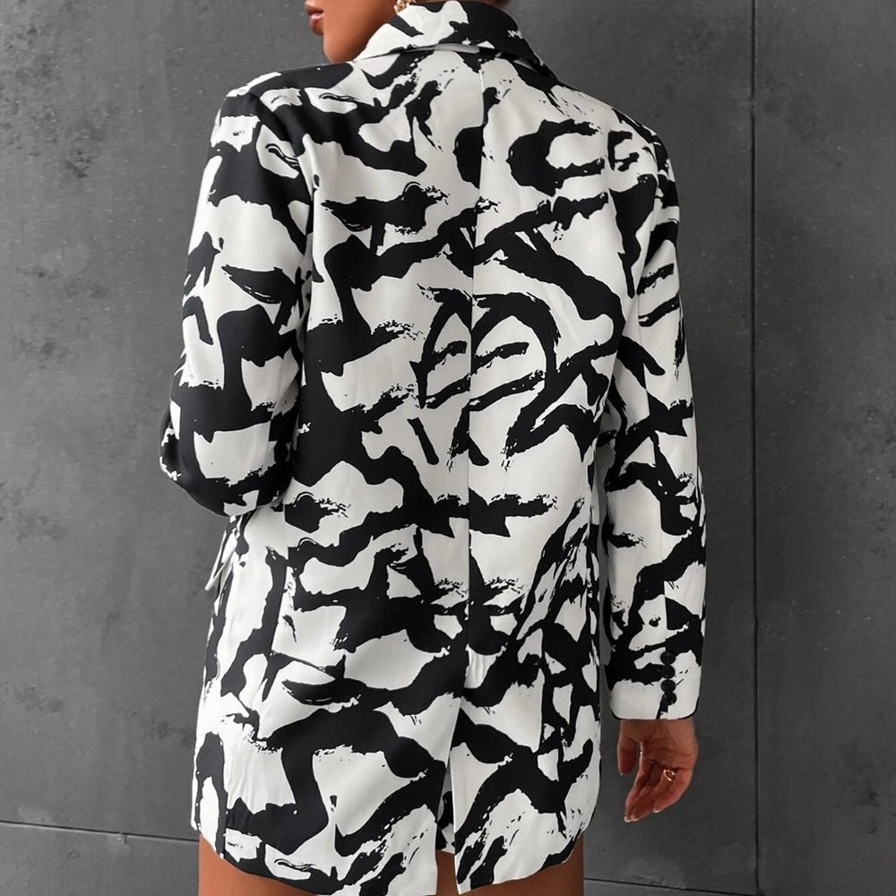 Black Preppy Womens Allover Print Blazer & Shorts - Picture 2 of 5